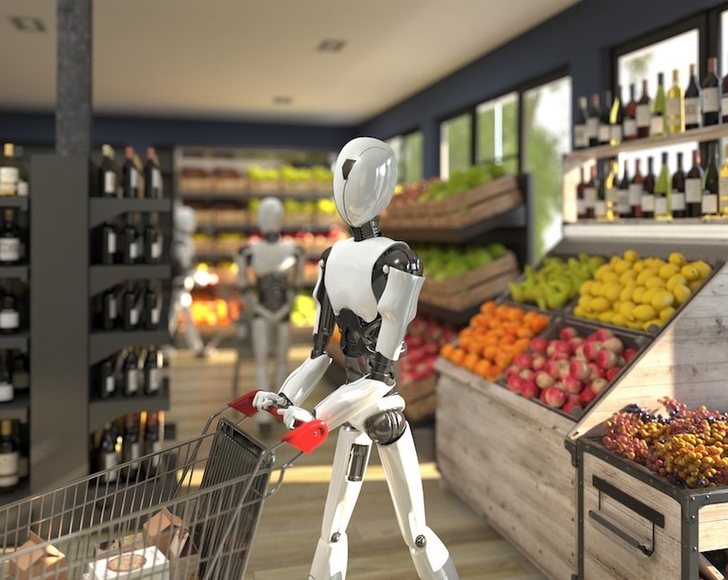 A robot shopping in the supermarket